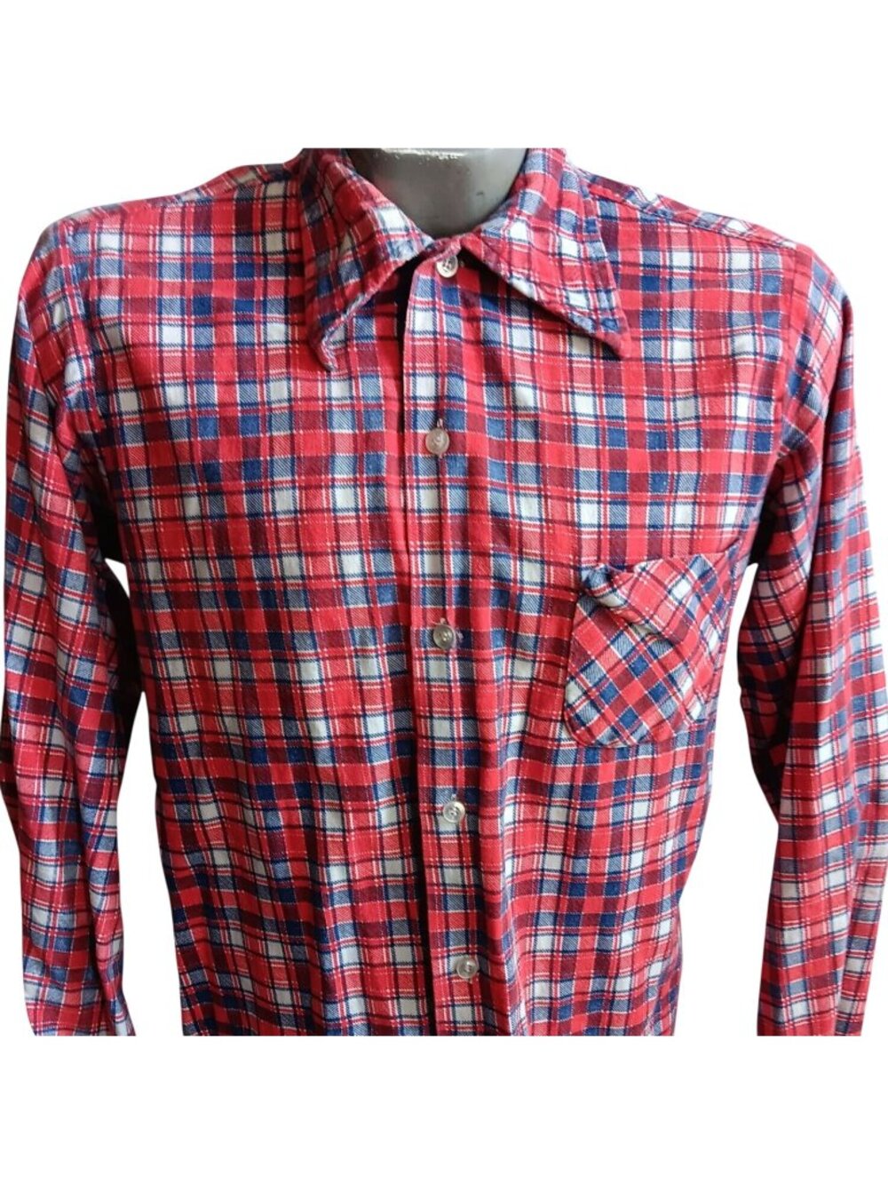 Medium Vintage Men's Skater Flannel Shirt 1980's Buttery Red/BLue Checker Punk
